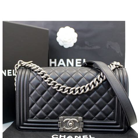 chanel black on black boy bag small|Chanel black boyfriend bag.